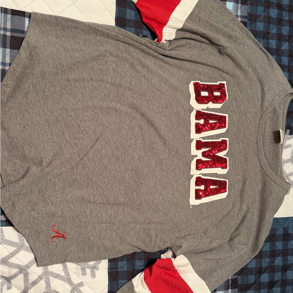 VS PINK Gray and Red BAMA Mid Sleeve Shirt